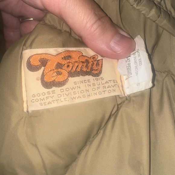 Vintage 1953 Comfy Goose Down Insulated Jacket M Tan Brown Fur Collar - Picture 5 of 14